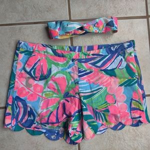 Lilly Pulutizer scallop shorts with headband